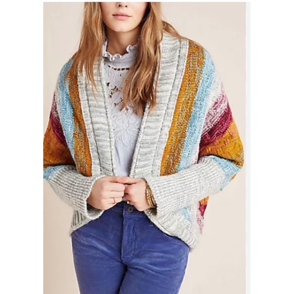 Anthropologie Cerie Rainbow Cocoon Cardigan XXSP Wool Blend